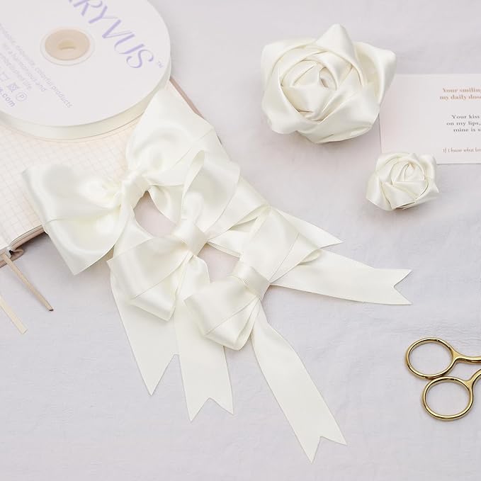 Antique White Satin Ribbon, Double Faced 2 Inch X 25 Yards Antique White Ribbon, Premium Satin Ribbon for Gift Wrapping, Crafts, Hair Bow Making, Sewing, Flower Bouquet, Wedding Party Decor