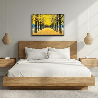 Framed Large Pictures Wall Art for Living Room, Yellow Ginkgo Trees Oversized Wall Decor Nature Scenery Landscape Canvas Painting Modern Extra Large Framed Artwork for Bedroom Office 36"x24"
