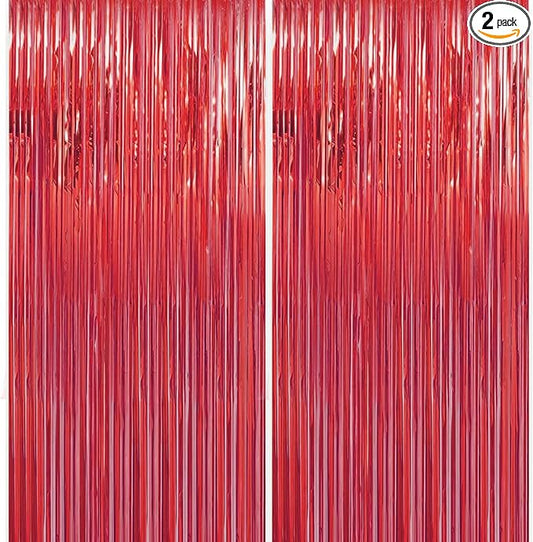 2 Pack 3.28 ft x 6.56 ft Red Tinsel Curtain Party Backdrop - Metallic Foil Tinsel Fringe Backdrop Door Fringe for Halloween, Christmas, Birthday Graduat