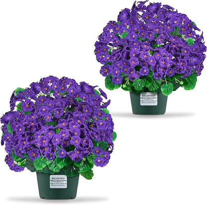 Artificial Handmade Geraniums With Flowers Scent Pots White Pink Purple Lavender Lifelike Faux Geraniums Bushes Fake Flowers for Wedding Party Home Office Indoor outdoor Plants Decor (Lavender color)