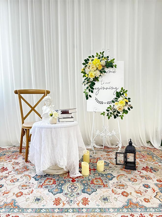 Pack of 2 Wedding Arch, Artificial Flowers, Wedding Decor，Flower Garland Be Suited to Banquet, Party, Reception Entrance Welcome Sign and Background Decoration (Yellow)