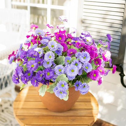 HyeFlora Dahlia Artificial Flowers for Outdoors Winter Decoration, 6 Bundles Fake Daisy Faux Plants Realistic UV Resistant Silk Flowers for Outside Planter Front Door Yard Garden Indoor Home, Mix