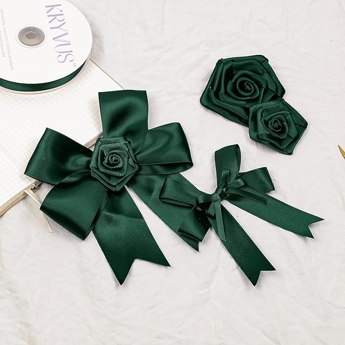 Hunter Green Satin Ribbon, Double Faced 1-1/2 Inch X 25 Yards, Premium Satin Ribbon for Gift Wrapping, Crafts, Hair Bow Making, Sewing, Flower Bouquet, Wedding Party Decor
