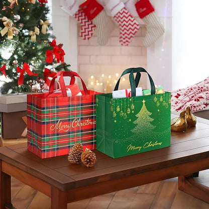 YANGTE 2 Pack 13" Large Christmas Gift Bags with Tissue Paper, Reusable Non-Woven Christmas Bag with Handles for Holiday Presents Wrapping, Holiday Tote Bags for Gifts Wrapping Xmas Party Favors