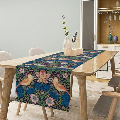 William Morris Floral Table Runner, Vintage Flowers Botanical Printed Table Runner for Home Kitchen Dining Table Decoration,13x90 Inch
