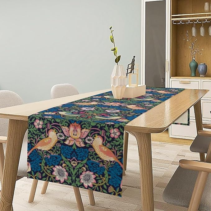 William Morris Floral Table Runner, Vintage Flowers Botanical Printed Table Runner for Home Kitchen Dining Table Decoration,13x36 Inch
