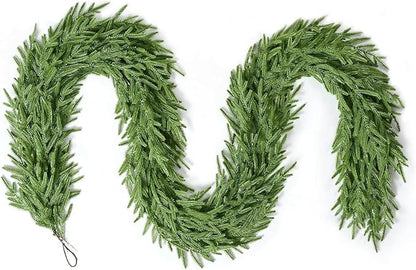 9ft Artificial Christmas Garland, Realistic Norfolk Pine Greenery Garland for Fireplace Mantel, Table, Doorframe, Indoor Outdoor Xmas Holiday Decoration, Real Touch Full Cedar Pine Garland
