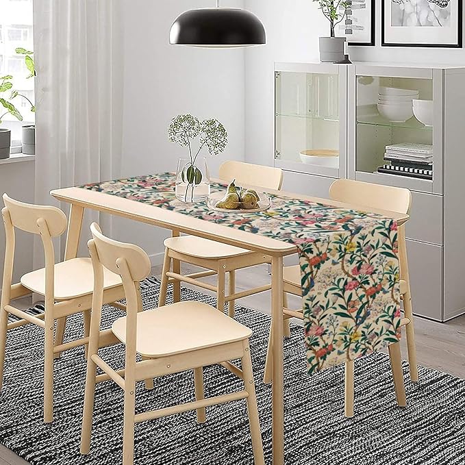William Morris Vintage Floral Table Runner, Birds Butterflies and Bees Botanical Flower Original Design Print Table Runner for Home Party Dining Room Kitchen Decor 13x108 Inch