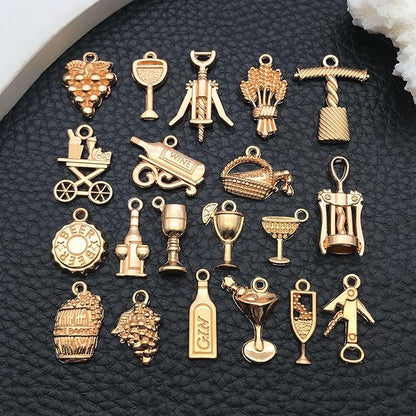 WOCRAFT 60pcs KC Gold Wine Charms Bracelet Charms for Jewelry Making Sets DIY Necklace Bracelet Keychain Crafting Charms Kit Craft Supplies (SN872)