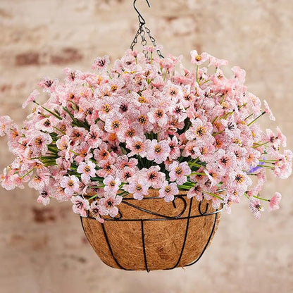 Uieke 72 Bundles Artificial Flowers for Outdoors UV Resistant Fake Silk Flowers No Fade Greenery Shrubs Plants for Outside Planter Home Garden Porch Window Box Spring Summer Décor (Pink)