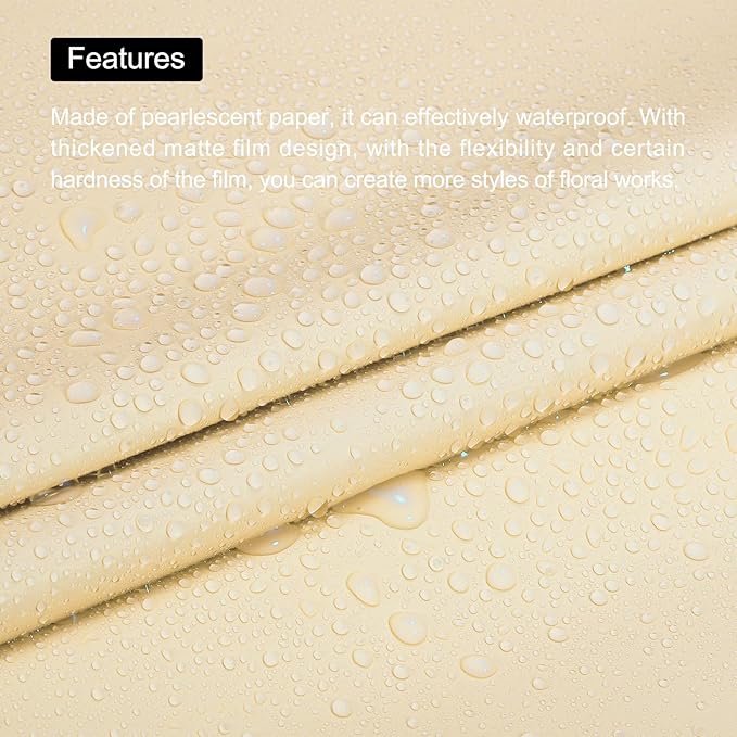 MECCANIXITY Pearlescent Film Flower Wrapping Paper 22.8x22.8 Inch Waterproof for DIY Crafts, Gift/Gift Box Packaging Cream Color Pack of 20