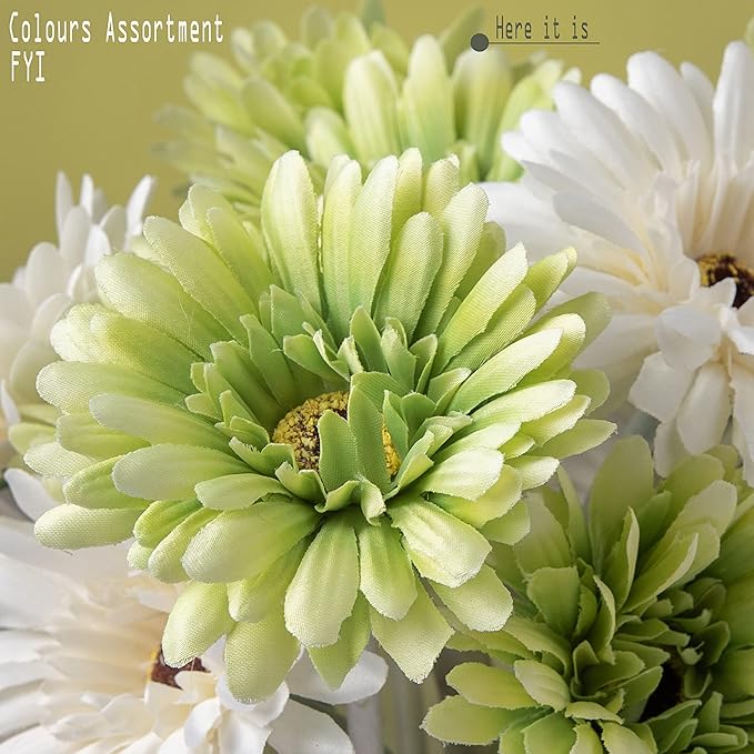 12pcs Artificial Gerbera Daisies,22 Inch Long Stem Silk Daisy Flowers,Realistic Artificial Flower Mums for Home Décor Centerpiece Wreath Supplies Wedding Bouquet,Green