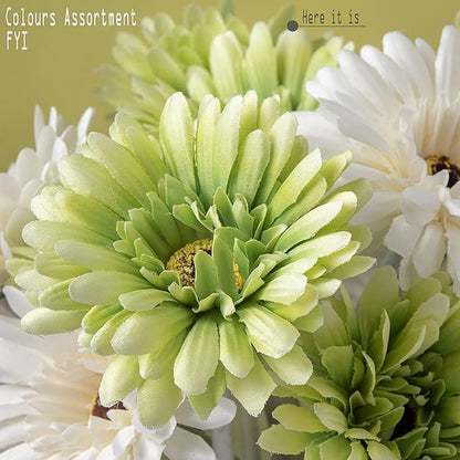 12pcs Artificial Gerbera Daisies,22 Inch Long Stem Silk Daisy Flowers,Realistic Artificial Flower Mums for Home Décor Centerpiece Wreath Supplies Wedding Bouquet,Green
