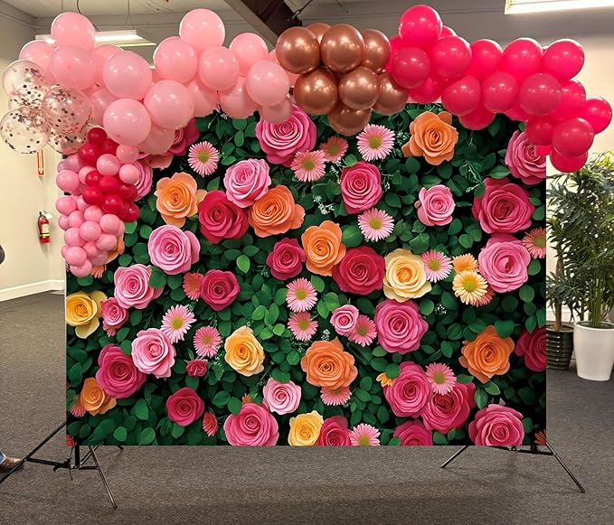 Flowers Backdrop for Photography Colorful Rose Floral Green Leaf Wall Backdrop for Valentine's Day Wedding Bridal Shower Birthday Party Decoration Supplies (94X70 inch (8x6FT))