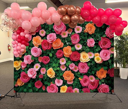 Flowers Backdrop for Photography Colorful Rose Floral Green Leaf Wall Backdrop for Valentine's Day Wedding Bridal Shower Birthday Party Decoration Supplies (82x59 inch (7x5FT))