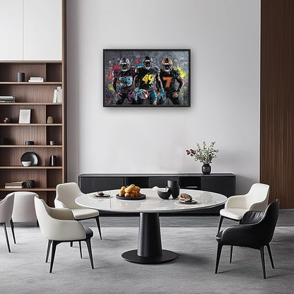 Large Football Wall Art for Living Room, Framed Oversized Graffiti Sport Wall Decor Cool Canvas Painting Pictures for Men Modern Artwork for Living Room Bathroom Bedroom Office Dining Room 36"x24"