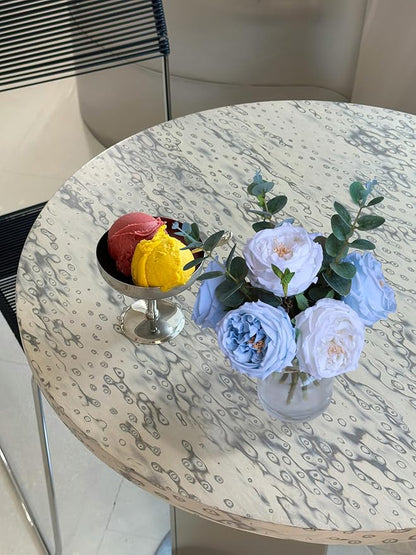 Forlaoers White Blue Roses Floral Artificial Flowers with Vase Silk Flower Arrangements in Fake Water Fake Flower Bouquet Centerpieces for Dining Center Table Decor Home Farmhouse Office Decorations