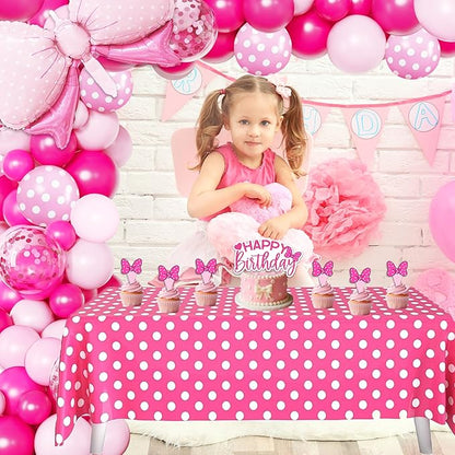 Pink Birthday Party Decorations For Girls,Happy Birthday Banner,Pink Balloon Arch Kit,Foil Balloons,Cake toppers
