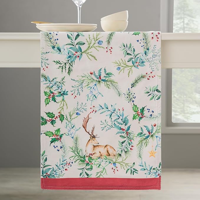 Maison d' Hermine Table Runner 100% Cotton Double Layer Table Runners 72 inches Long for Thanksgiving Christmas Decorations Home Kitchen Dining Party Wedding (Holly Time, 14.5" x 72")