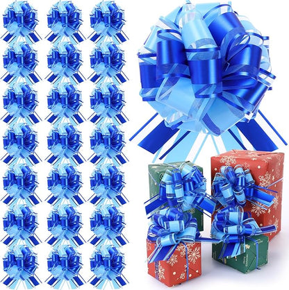 WILLBOND 20 Pieces 6 Inch Pull Bows Gift Wrapping Ribbon Pull Bows for Christmas Wedding Baskets Valentine Multicolor Wrap Accessory for Gift Present Holiday Decor(Blue Mixed Light Blue)