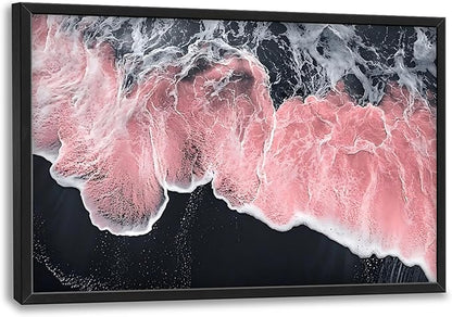 Pink Beach Large Wall Art Framed Black and White Wall Decor for Living Room, Beach Pictures Oversized Canvas Print Painting Modern Extra Large Framed Artwork for Bedroom Office Home Decor 36"x24"
