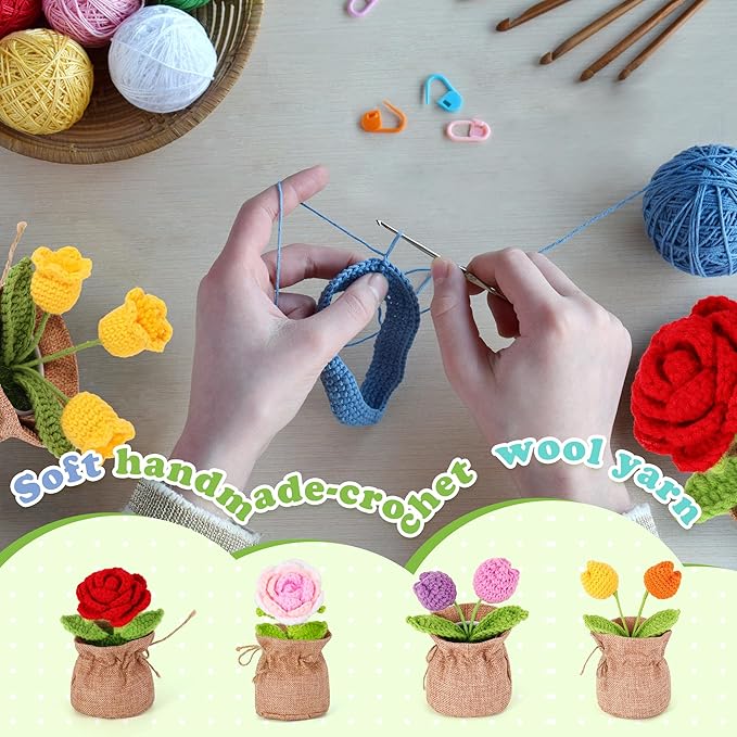 Crochet Flower Plant, Empathetic Flower Gift for Women & Men, Perfect for Birthday, Christmas, Mother's Day, Desk Decor, Birthday Decorations, Kids Party Decoration. Purple Gradient Tulip
