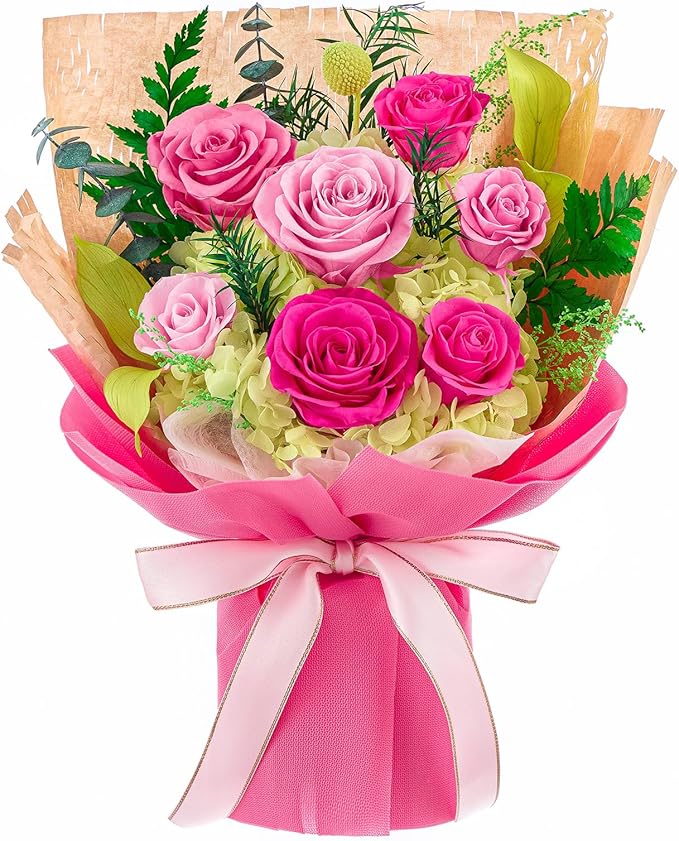 Forever Flowers Gifts for Her, Preserved Flowers Bouquet Birthday Gifts for Women, Preserved Roses for Grandma Wife Anniversary Valentine's Day Mother's Day (7Roses, Hot Pink)