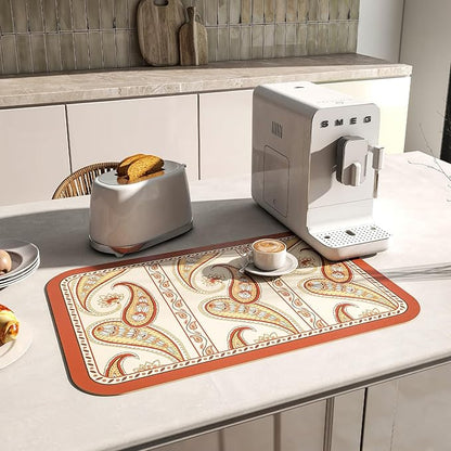 ISAENNE Designer Paisley PVC Placemats Set of 6, Red Classic Pattern Rectangular Placemat, Waterproof and Heat-Resistant Paisley Style,Decoration for Kitchen,Party,Dinning, New Year,12"*17"