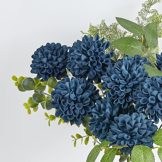Artificial Flowers, 25pcs Artificial Rose for DIY Wedding Bouquets Centerpieces Arrangements, Navy Blue Dahlia Flowers with Stems for Bridal Shower Party Home Decoration