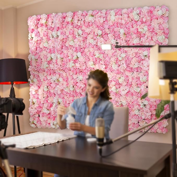 3D Flowers Wall Panel 15 * 15inch-12Pcs Artificial Flower Wall Background Silk Rose Mat for Home Party Wedding Backdrop Wall Decor Shop Photo Backdrop Floral Wall Arrangement