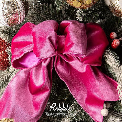 Ribbli Hot Pink Velvet Wired Ribbon 4 Inch Velvet with Satin Christmas Ribbon for Gift Wrapping Christmas Tree Decoration Crafts Wreaths Supplies-Continuous 10 Yards