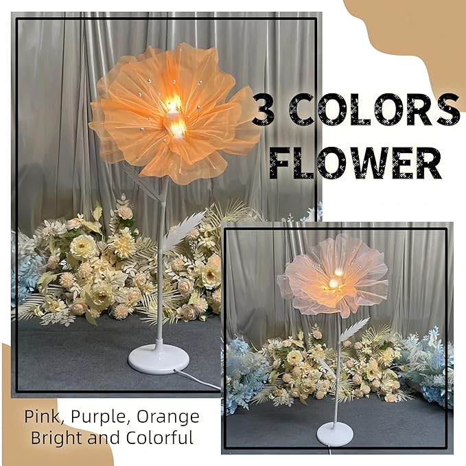 Giant Flowers Decoration, 5.25 ft Large Gauze Floral with LED Lamp, Wedding Decorations for Reception, Birthday Christmas Party Banquet Backdrop Decor, Shop Window Display, Pink