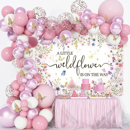 Mocsicka Wildflower Baby Shower Backdrop A Little Wildflower is On The Way Girl Baby Shower Decorations She is a Wildflower Photoshoot Background Banner (7x5ft)