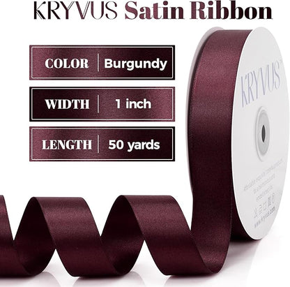 Burgundy Satin Ribbon, Double Faced 1 Inch X 50 Yards Burgundy Ribbon, Premium Satin Ribbon for Gift Wrapping, Crafts, Hair Bow Making, Sewing, Flower Bouquet, Wedding Party Decor