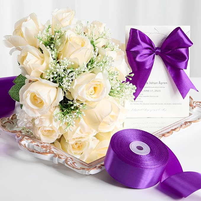 1-1/2 Inches 100 Yards Purple Satin Ribbon, Ribbon Roll for Flower Bouquets, Gift Wrapping, Wedding, Handmade Crafts