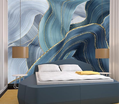 Eierme-Gilding Marble Blue Wall Mural Wallpaper for Bedroom Peel and Stick 137" x 102"