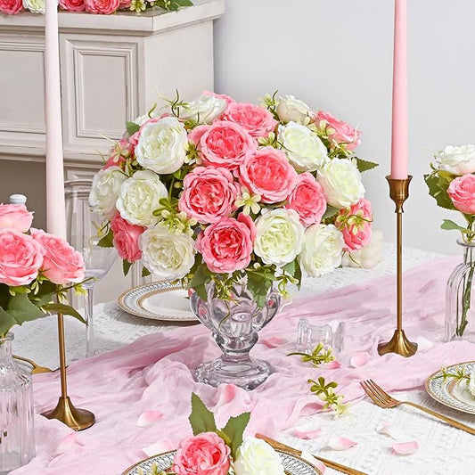 MARTINE MALL 4 Packs Peonies Artificial Flowers, Mixed White Pink Artificial Peonies, Silk Peonies Flowers Fake Peonies Artificial Flowers Peonies Bouquet for Centerpiece Table Wedding Home Decor
