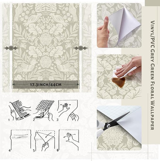 Boho Wallpaper Peel and Stick Wallpaper Vintage Leaf Contact Paper Self Adhesive Wall Paper Removable 17.3" X 78.8" Beige Art Decoration Floral Wallpapers for Bedroom Home Kitchen Cabinets Vinyl
