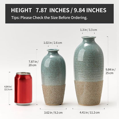 Ceramic Vases for Home Decor, Elegant Blue and Brown Ceramic Vase Set of 2, Vintage Minimalist Decorative Vase for Table Centerpiece Dining Living Room Office Nightstand Fireplace Decoration