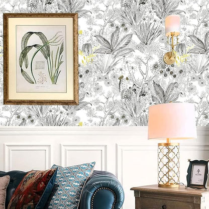 Wudnaye Floral Peel and Stick Wallpaper Vintage Contact Paper 17.7 inch×118.1 inch Gray Flower Wallpapers Self Adhesive Removable White and Black Contact Paper Waterproof for Bathroom Vinyl