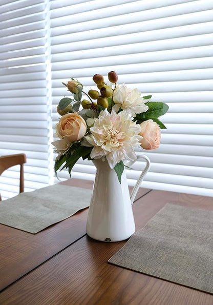 2Pcs Artificial Flower Bouquets Decoration, Faux Floral Arrangement Table Centerpiece Home Farmhouse Indoor Decor, Wedding Bride Bouquet, Mixed Fake Flower Picks for Vase/Pot (Cream/Blush/Green)