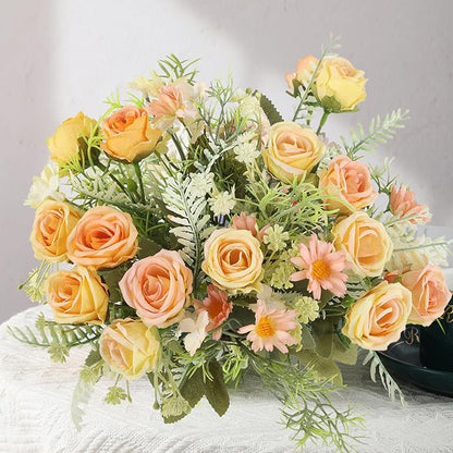 3 Pcs Artificial Rose Flowers Fake Flowers Bouquet Faux Flower Arrangement for Wedding Home Centerpieces Decor(Champagne)