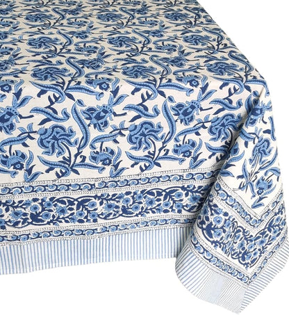 ATOSII Midnight Bloom 100% Cotton Summer Tablecloth, Block Print Blue Rectangle Table Cloth for Dining Table Parties Wedding Outdoor Decor 60 X 108 Inches I 8 Seater I Memorial Day
