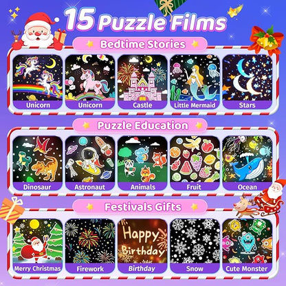 Christmas Gifts for Girls Toys, 15 Music+15 Films+315 Colors Night Light Projector, 360°+Remote+Cordless Star Projector for Kids, Mermaid Princess Gifts for Girls Room Decor, Pink Baby Toddler Toys