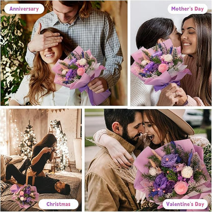 HUACHIPLUS Natural Eternal Flowers Gift: Preserved Flowers Bouquet, Anniversary, Birthday, Mom Gifts for her-Flowers for Delivery Prime-Purple Forever Flower Arrangement (Lilac)