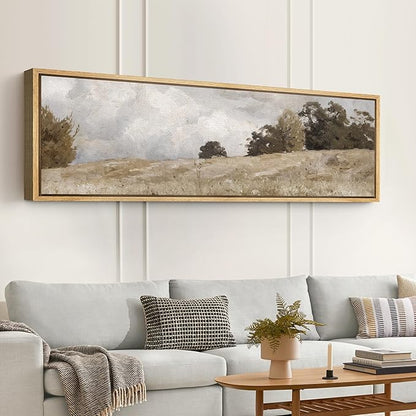 SIGNFORD Large Framed Canvas Print Wall Art Rustic Countryside Landscape Illustrations Modern Art Relax/Calm Warm for Living Room, Bedroom, Office - 60"x20"