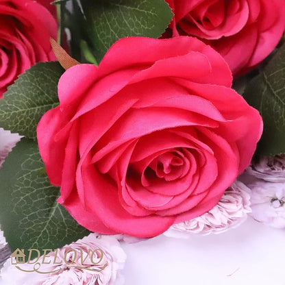 52pcs Hot Pink Roses Artificial Flowers Fake Flowers Silk Roses with Stems for DIY Wedding Bouquets Bridal Shower Centerpieces Arrangements Party Decorations