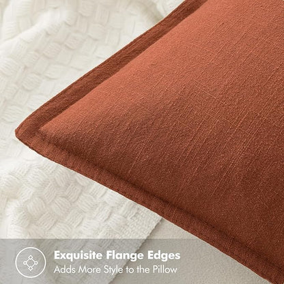 MIULEE Decorative Linen Pillow Covers 16x16 Inch Rust Boho Farmhouse Neutral Couch Throw Pillows for Bed Pack of 2 Accent Modern Pillowcase Summer Sofa Livingroom Home Decor
