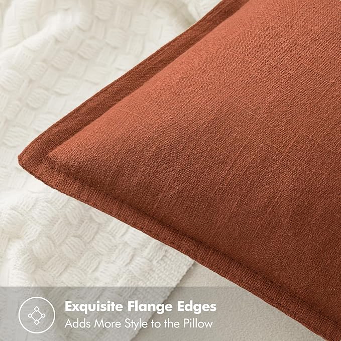 MIULEE Decorative Linen Euro Sham Pillow Covers 24x24 Rust Boho Farmhouse Neutral Couch Throw Pillows for Bed Pack of 2 Accent Modern Pillowcase Summer Sofa Livingroom Home Decor