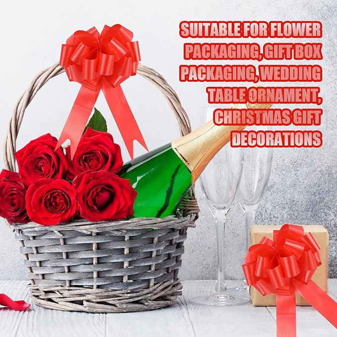 Yilloog 100 Pcs 5 Inch Christmas Pull Bows for Gift Wrapping, Gift Wrapping Pull Bows with Ribbon for Christmas Presents Wedding Decor Basket Bag Holiday Decor(Red)